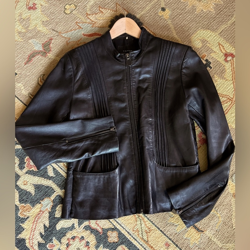 Black Leather Tahari moto jacket
